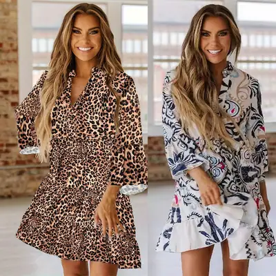Women Printed Long Sleeve Dress Winter Autumn