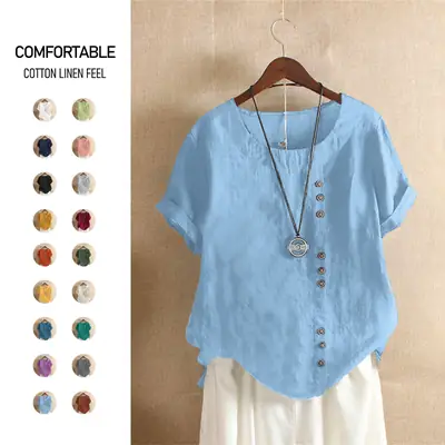Green Cotton Linen T-Shirt Large Plus Size Casual
