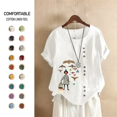 2025 Vintage Plus Size Cotton Linen T-Shirt