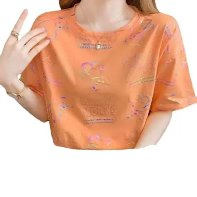 2022 Korean Style Orange T-Shirt Women Loose Cotton Summer Top