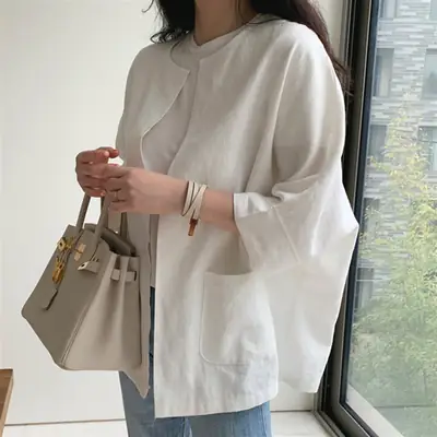 Women Loose White Cotton Linen Top 2023 Summer