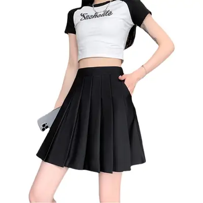 Women Pleated Skirt Black Summer 2026 Slimming College Style