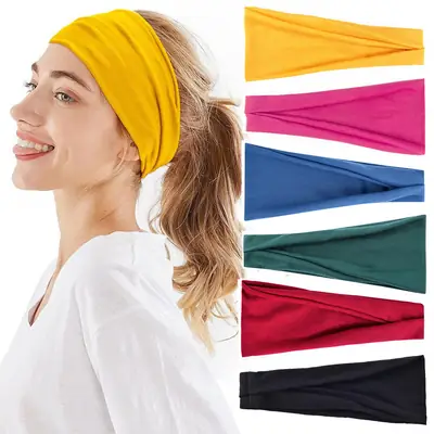 New European and American Solid Color Sports Yoga Hair Band Sweat Absorbing Band for Men and Women Running Fitness Headband Elastic Hair Band Tape