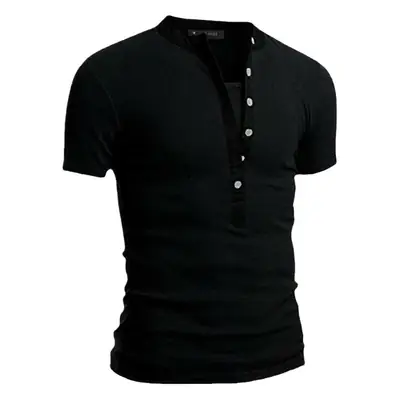 Men V-Button Slim Fit T-Shirt Blue