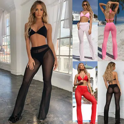 European American Cross Border Sexy Transparent Wide Leg Pants