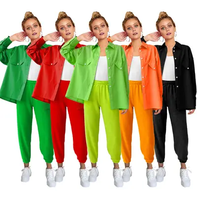 Orange Cotton Jacket Set for Women Casual Commute