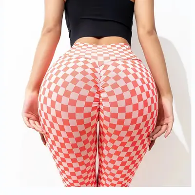 Yellow Checkered Yoga Pants Slimming Quick-Drying