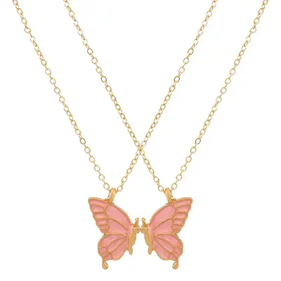 Pink Butterfly Necklace for Girls Friendship Gift