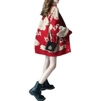 Women's Knitted Cardigan Outfit Loose Fit Winter Warm