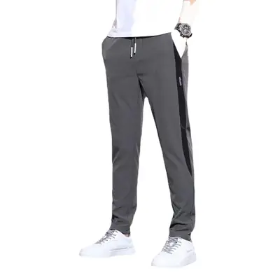 Men Grey Stretch Slim Track Pants with Side Zip