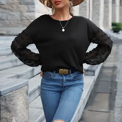 Black Lace Knitted Crossbody Top for Women