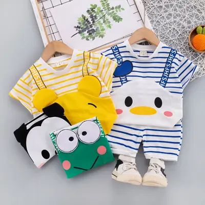 Kids Korean Short Sleeve T-Shirt Shorts Set Rainbow Print