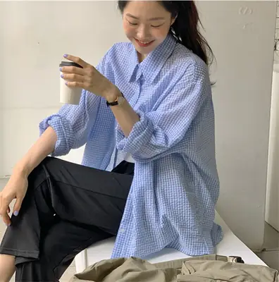 Korean Style Lazy Gentle Girl Bubble Cotton Plaid Mid-Length Sun Protection Clothing