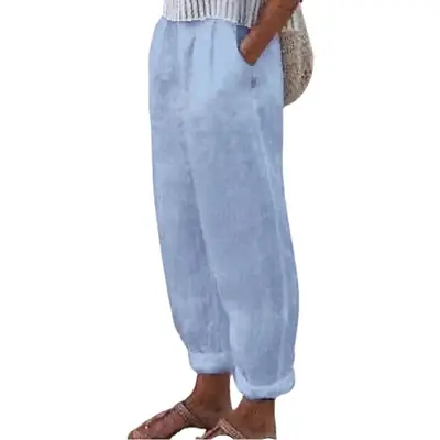 Women's Cotton Linen Cropped Trousers Spring Autumn Casual