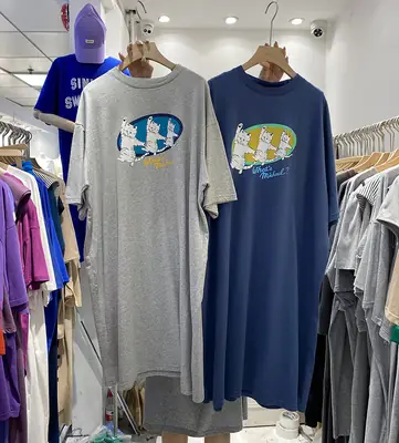 Women Cotton Three Cats T-Shirt Grey Blue Summer Casual