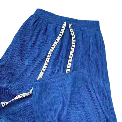 Women Wide Leg Pants Blue High Waist Slimming