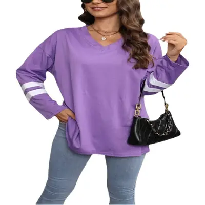 Women's Grey V-Neck T-Shirt with White Stripes