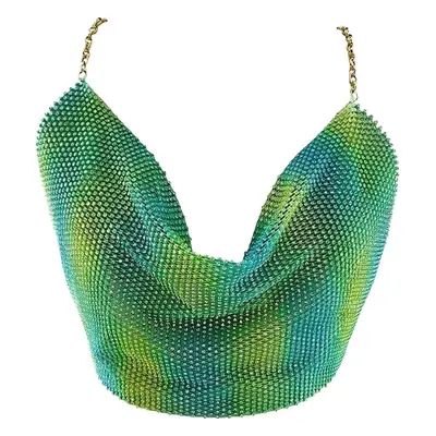 Summer Rhinestone Fishnet Tank Top Off Shoulder Backless