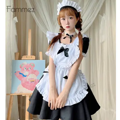 Japanese Maid Lolita Dress Red White Large Size