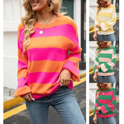 2025 Spring Pullover Striped Round Neck Large