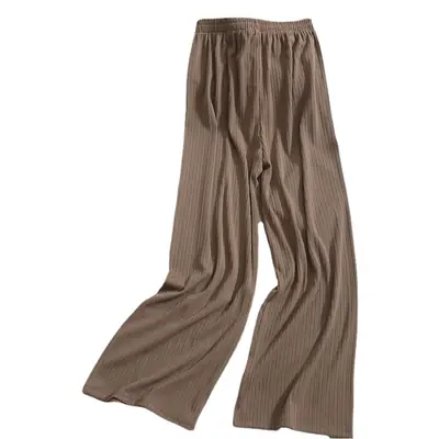 2025 Ice Silk Draped Wide Leg Pants Women Retro Pure Color Small