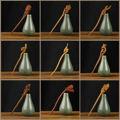 Chinese Hanfu Hairpin with Dragon Design Green Sandalwood