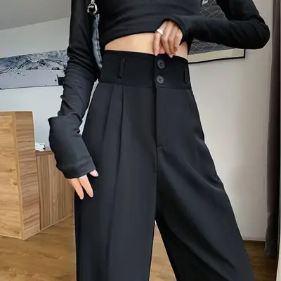 Gray High Waist Wide Leg Pants 2022 Summer
