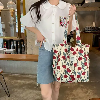 Stylish Floral Canvas Shoulder Bag Large Capacity