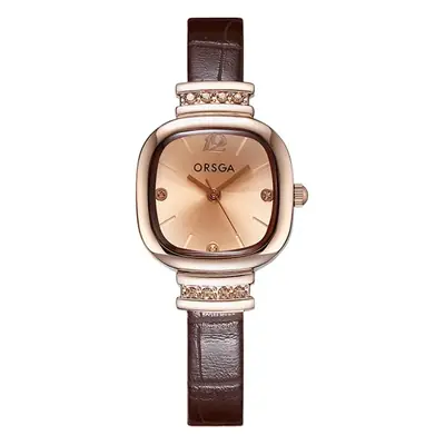 Oshica Women's Quartz Watch Brown Leather Band Square Face