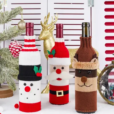 Christmas Claus Snowman Wine Bottle Set for Party & Home