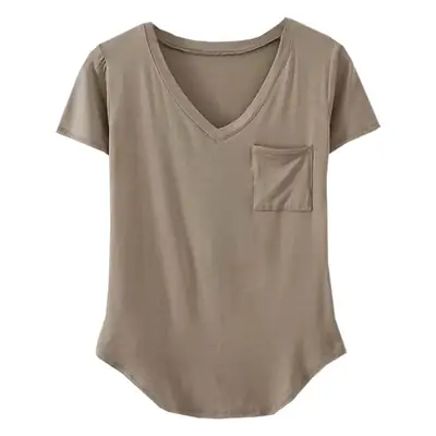Women White V Neck Modal T-Shirt Summer Loose Slimming