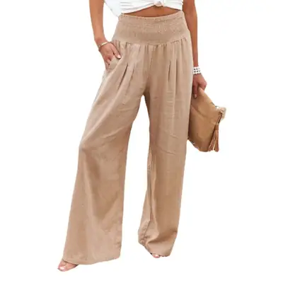 Black Wide Leg Cotton Pants for Women Spring Summer