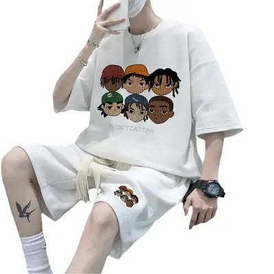Men Retro Graphic Casual Shorts Set Summer