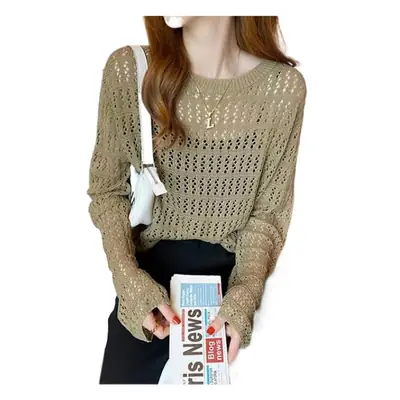 Women Hollow Knit Long Sleeve Top Summer Wear