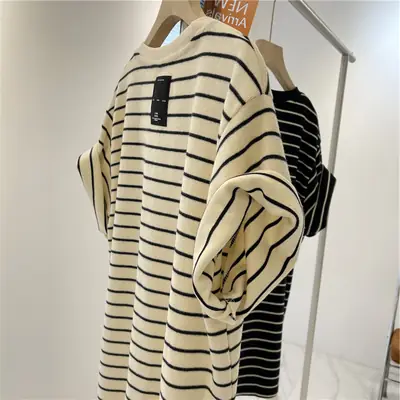 Women Cotton Striped T-Shirt Large Spring Summer