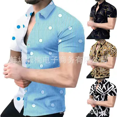 2023 Men's Printed Slim Fit Shirt Gold Black