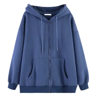 Black Fleece Hooded Sweatshirt Women Winter Coat