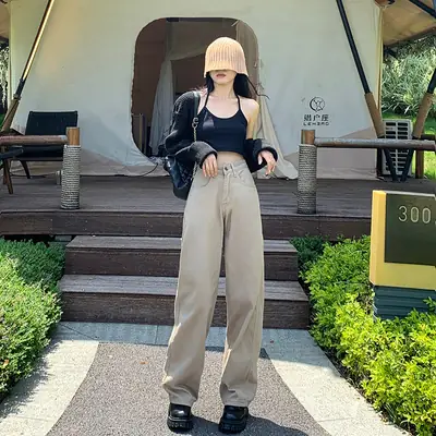 Khaki Wide-leg Straight-leg Pants Women 2022