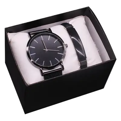 Men's Stainless Steel Watch Set with White Dial