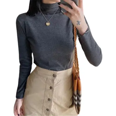 Women German Velvet Turtleneck Shirt Green Slim Fit