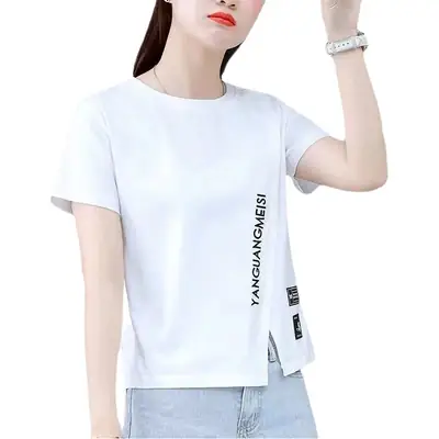 Women White Short Sleeve T-Shirt Korean Style 2022