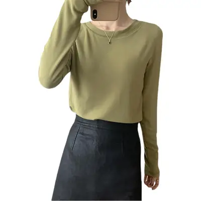 Women Double-Sided Velvet T-Shirt Brown Long Sleeve