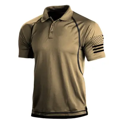 Men Navy Polo T-Shirt with Yellow Trim & American Flag Design