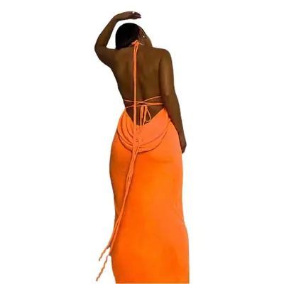 Black Backless Lace-Up Tube Top Dress