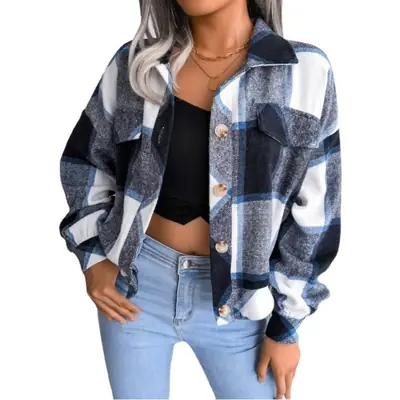 2025 Plaid Woolen Jacket Women Winter Outfit