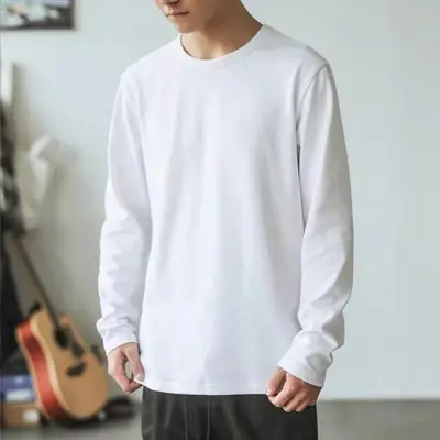 Men Olive Green Long Sleeve Cotton T-Shirt Loose Fit