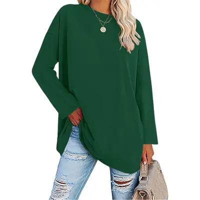 Oversized Women's T-Shirt Beige Loose Fit Round Neck