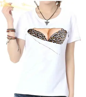 3D Leopard Print T-Shirt Women White Short Sleeve