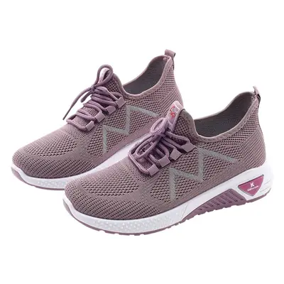 Women's Fly-Knit Casual Running Shoes Grey Purple