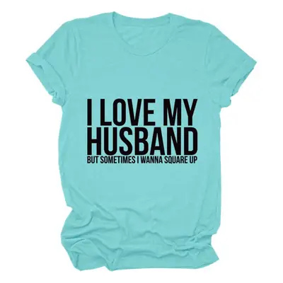 Women Orange T-Shirt "I Love My Husband" Short Sleeve